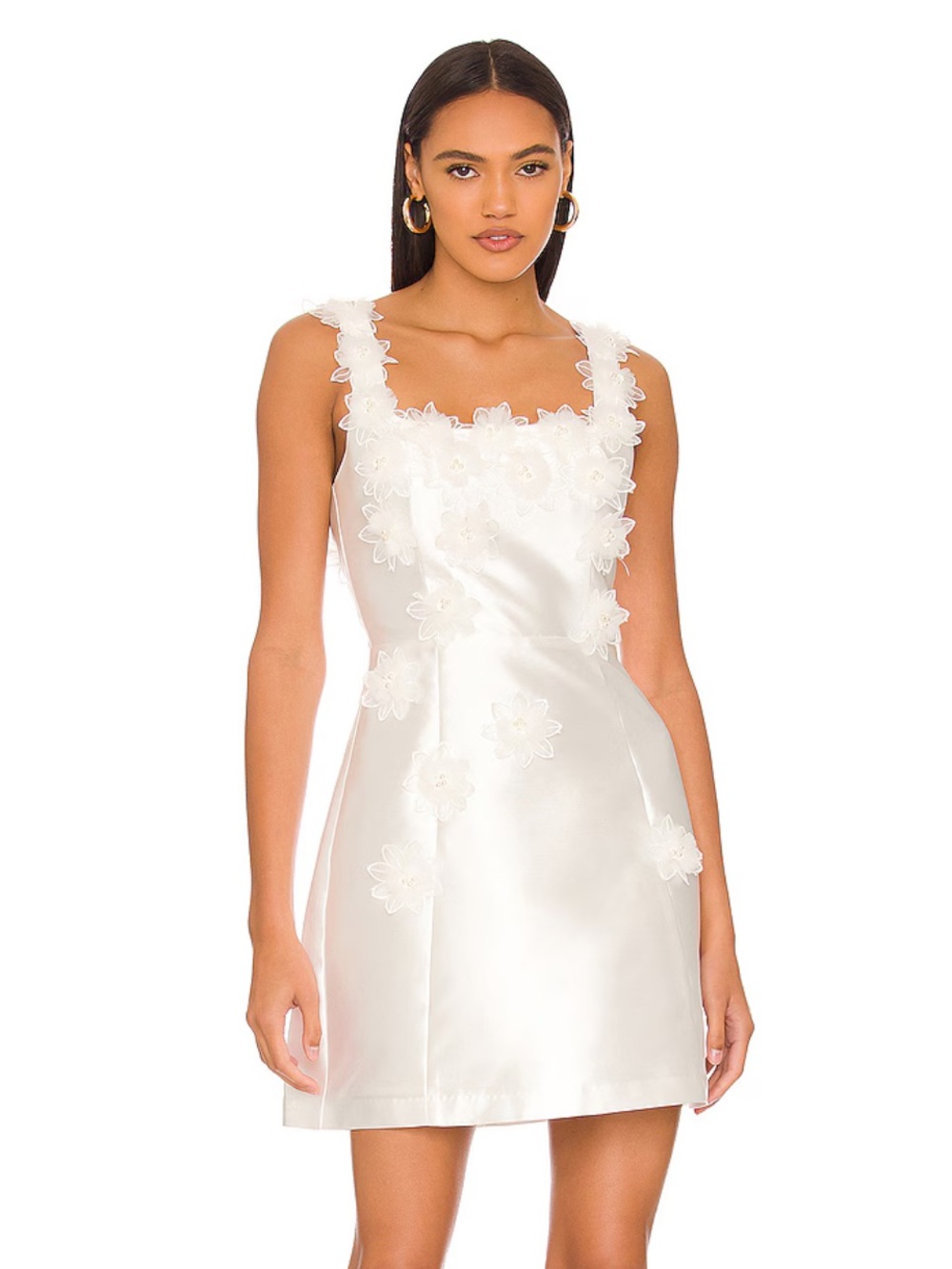 Elliatt White Floral Appliqué Satin Mini Dress